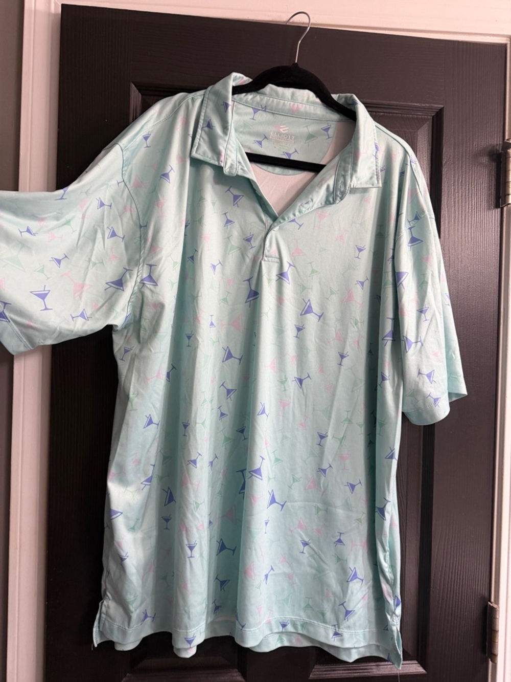 Current/Elliott Mint Green Polo with Blue & Pink Cocktail Motif